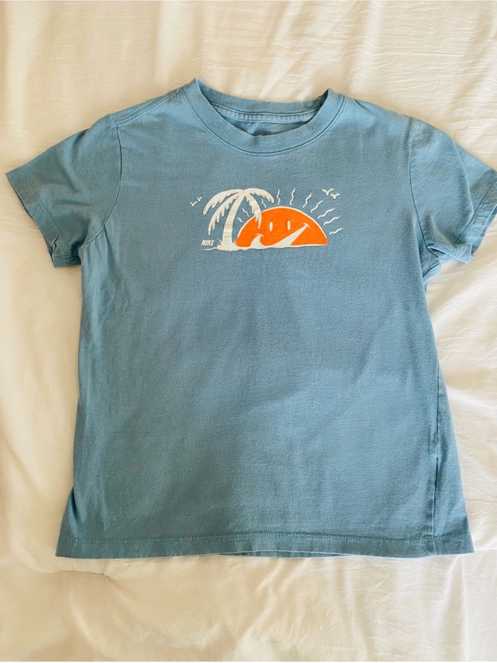 Nike Light Blue Short Sleeve Tee with Orange Sun Graphic